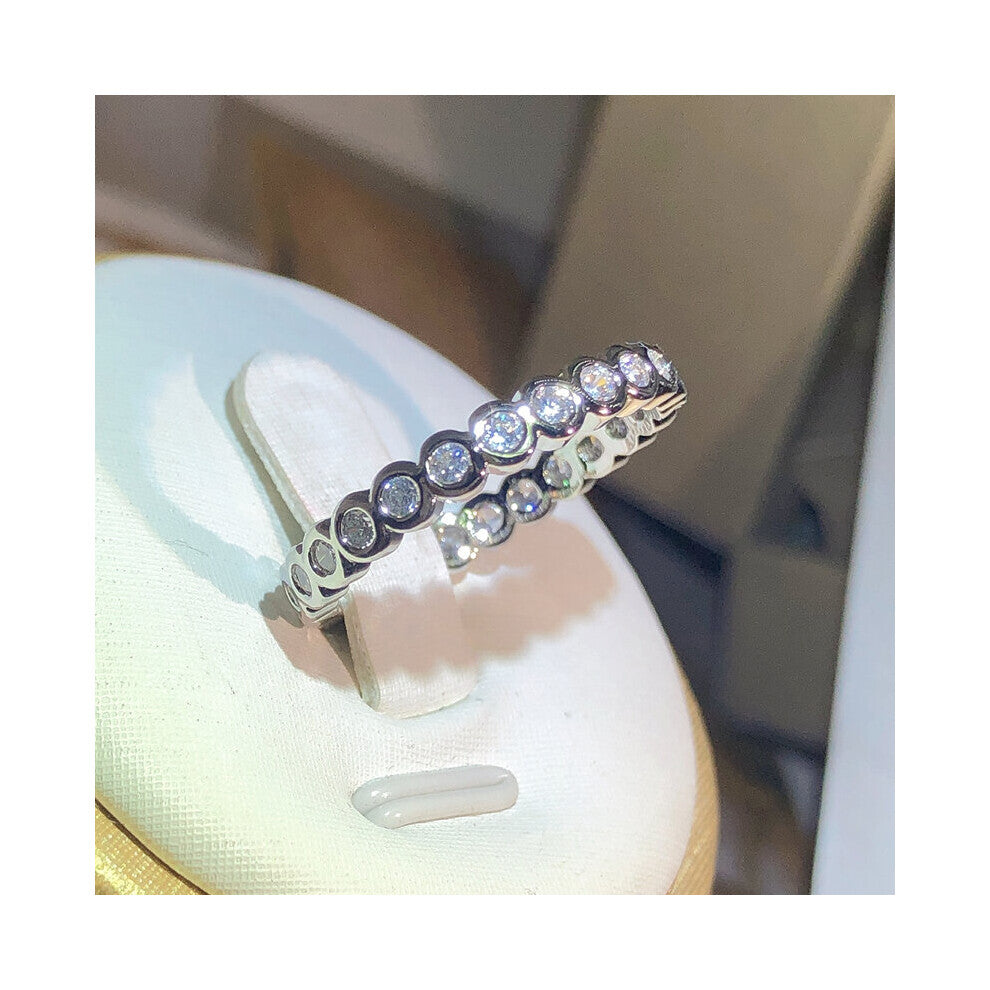 925 Sterling silver Single Row Pave AAAAA cz Eternity Promise ring Engagement Wedding Band Rings for women Bridal Party
