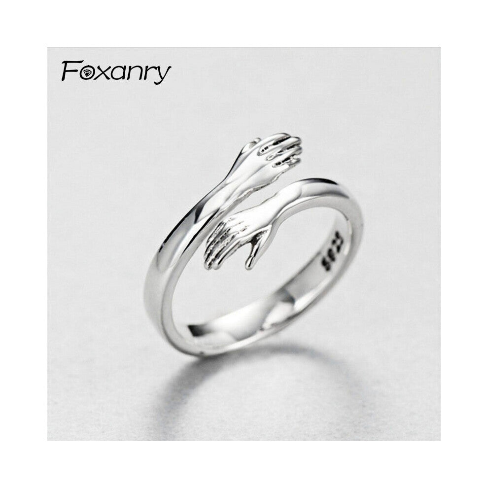 Foxanry Stamp Creative Couples Engagement Opening Ring Terndy Embrace anillos Party Jewelry for Women