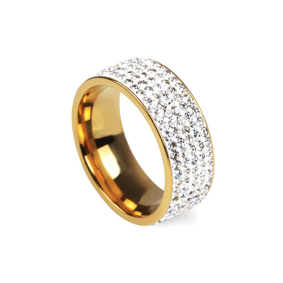 Vintage Retro Style Steel Ring for Women 5 Row Clear Crystal Jewelry Stainless Steel Engagement Wedding Rings