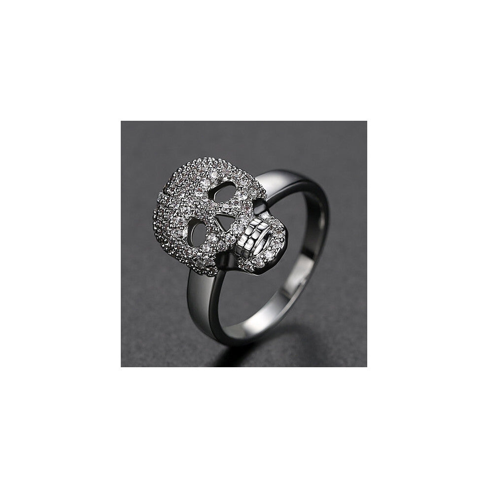 Punk Colorful CZ Skeleton Devil Ring Bling Zircon Skull Face Iced Rings For Men Fashio Biker Hip Hop Jewelry