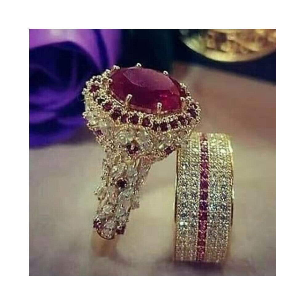 2 pcs-set Temperament Crystal Cubic Zirconia Rings Set For Women Party Wedding Engagement Jewelry Accessories Size 5-11