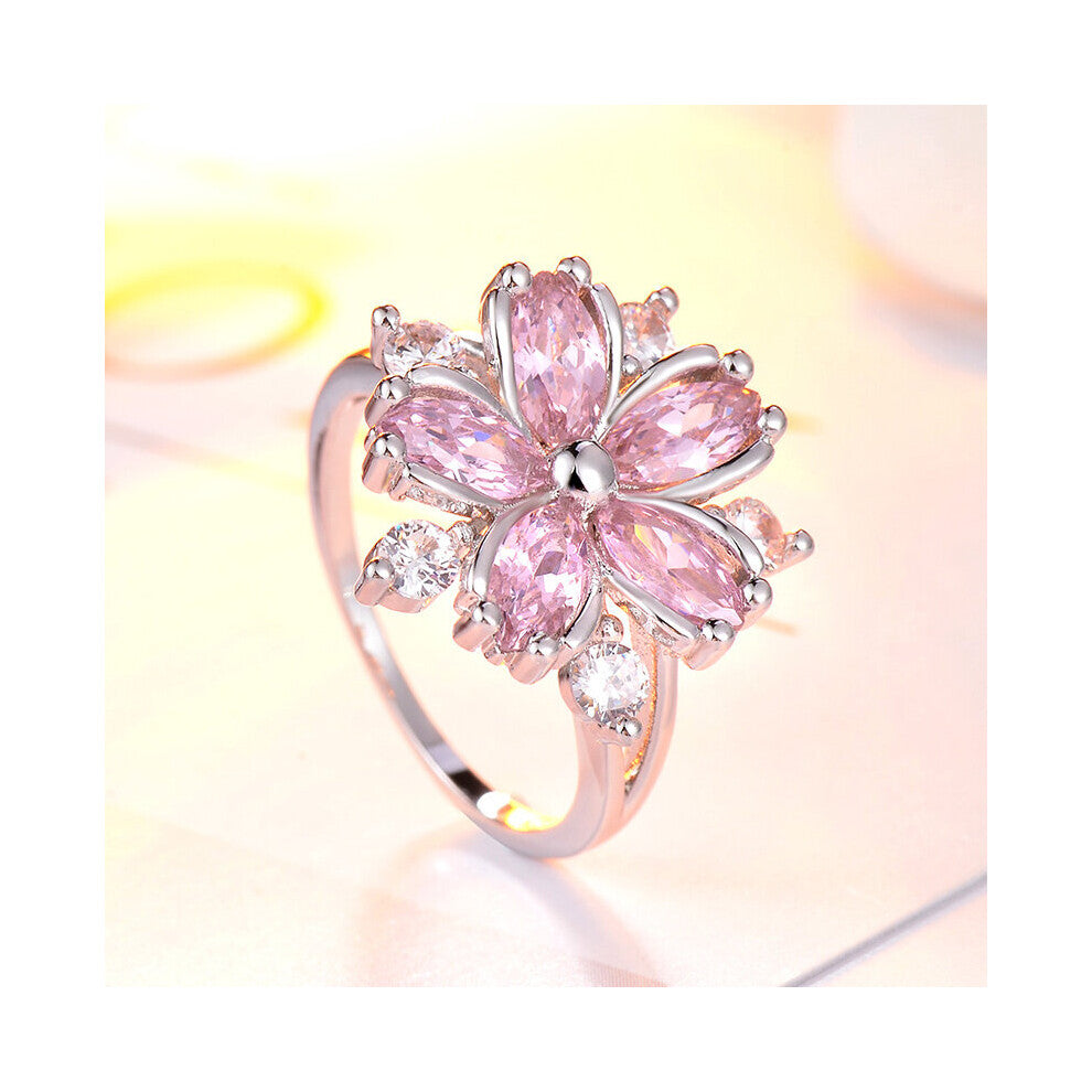 Sakura Princess Engagement Rings Bridal Jewelry Romantic Sakura Zircon Ladies Rings Party Pink Rings
