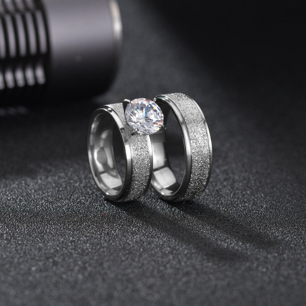 Stainless Steel 8mm Couple Bling Ring Crystal Wedding Rings for Couple Golden Women Men Ring Sets Jewelry Engagement Gift