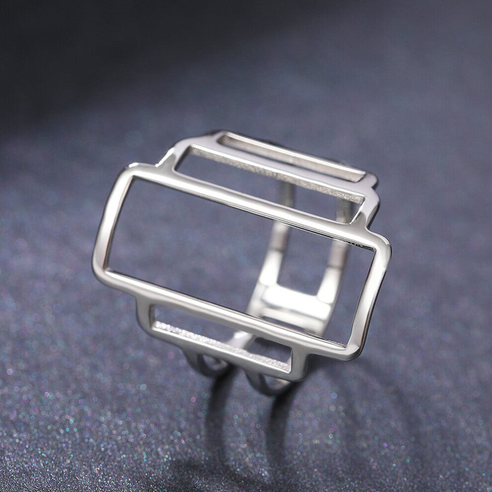 Stainless Steel Rings Rectangle Geometric Ring For Women Jewelry Engagement Anniversary Party Girls