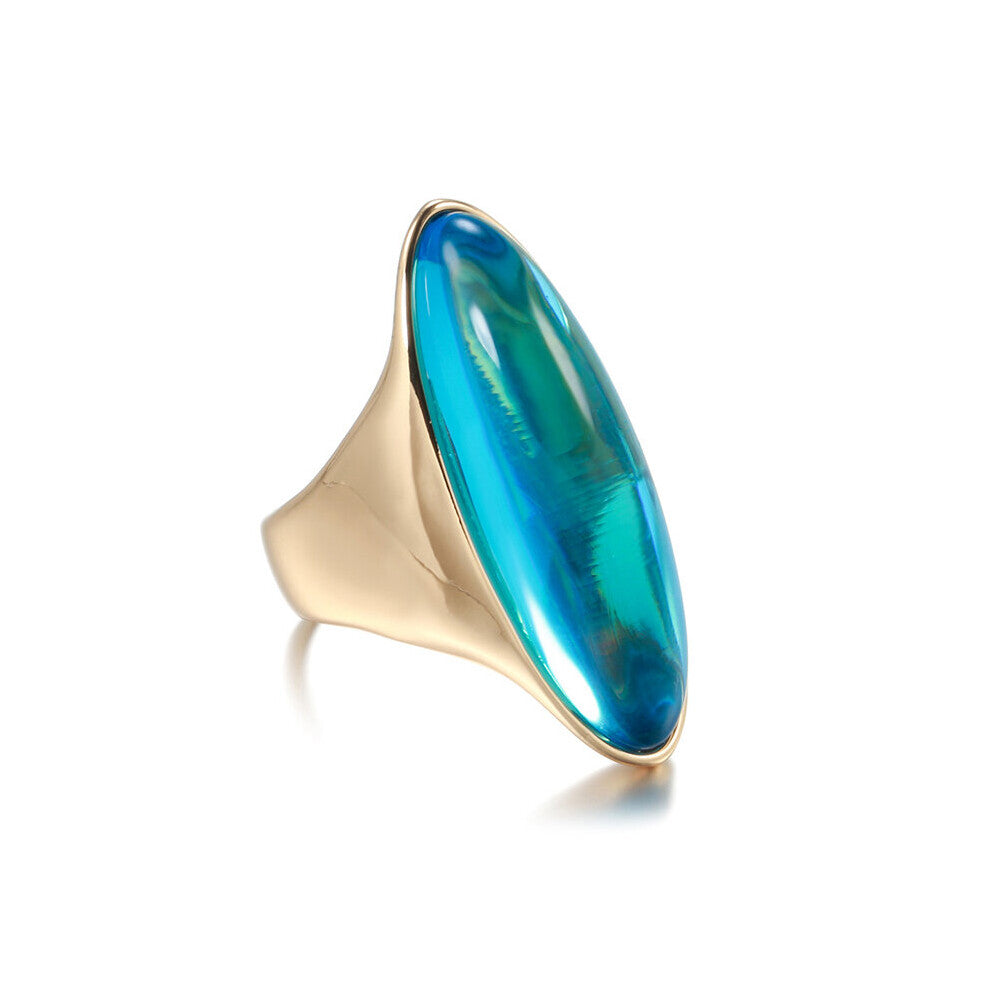 Kinel Green Natural Stone Ring for Women Big Glossy 585 Rose Bride Ring Fine Vintage Wedding Jewelry