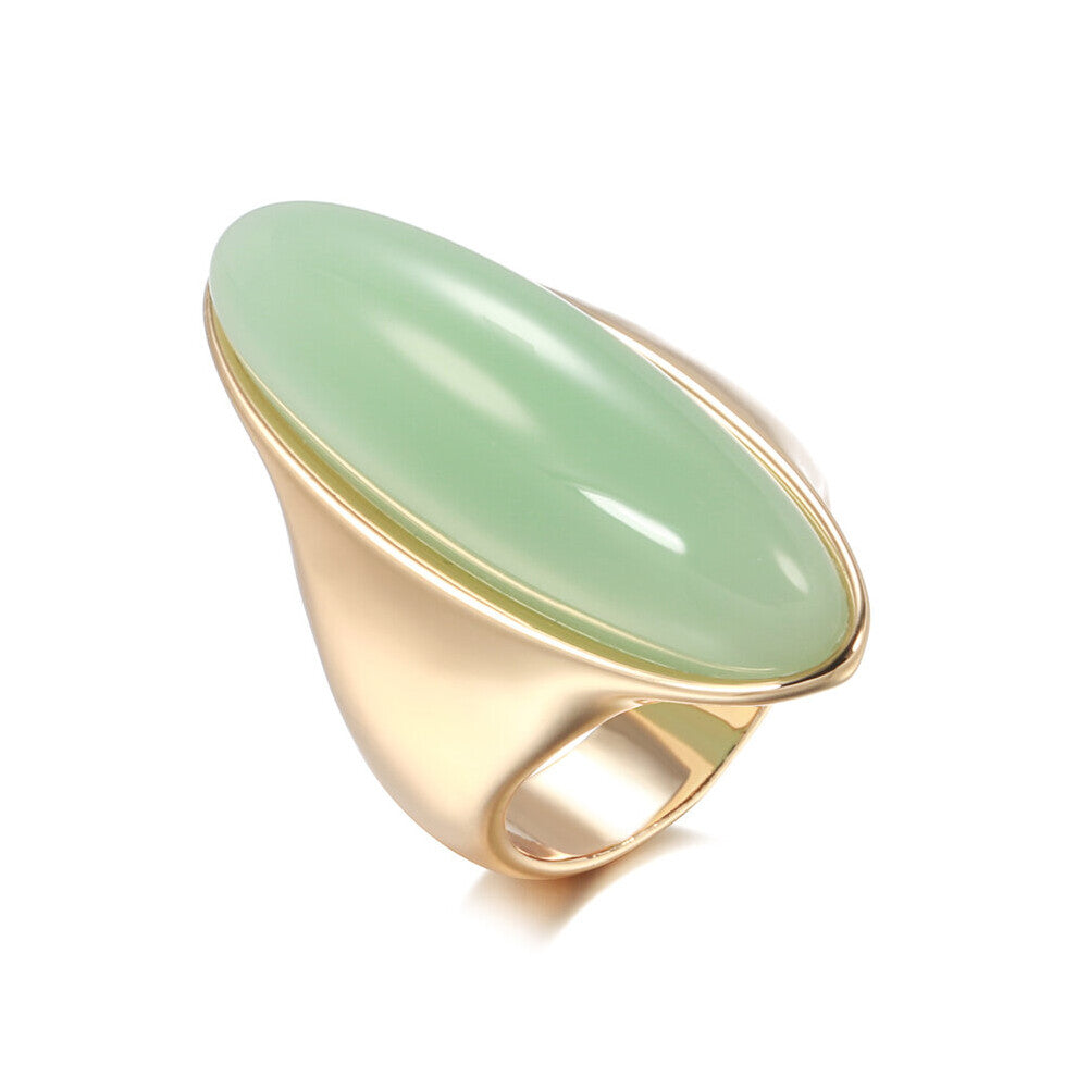 Kinel Green Natural Stone Ring for Women Big Glossy 585 Rose Bride Ring Fine Vintage Wedding Jewelry