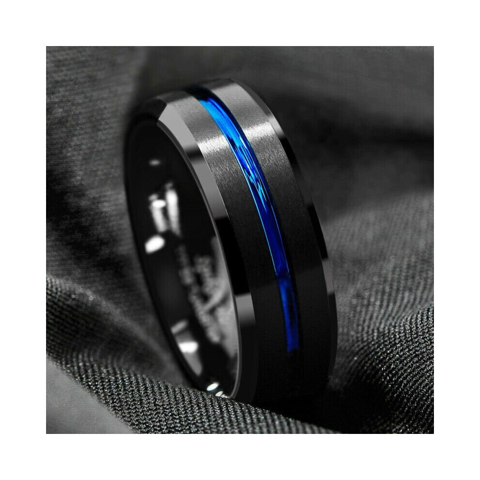 8mm Men Rings Stainless Steel Line Inside Inlay Wedding Engagement Bands Anniversary Gift For Men Jewelry