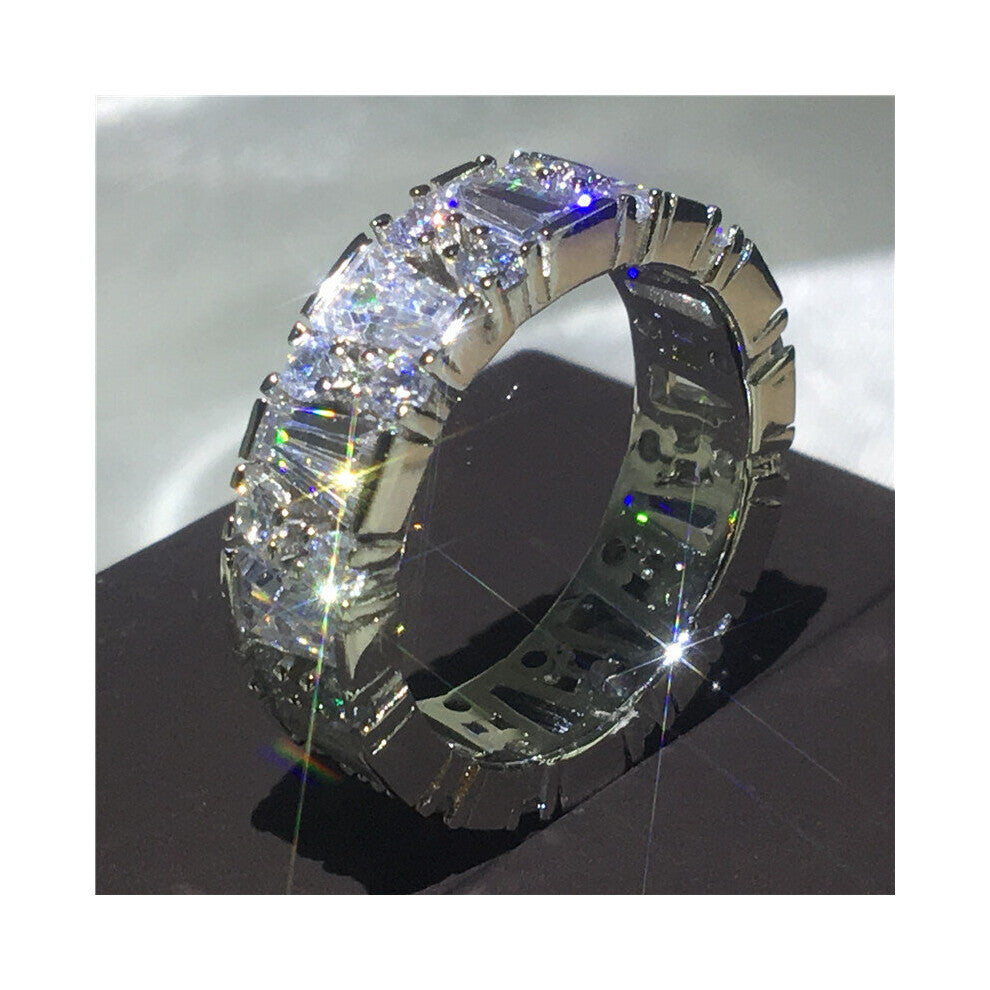 Eternity Promise ring Filled Zircon Engagement Wedding Band Rings for women Men Finger Party Jewelry