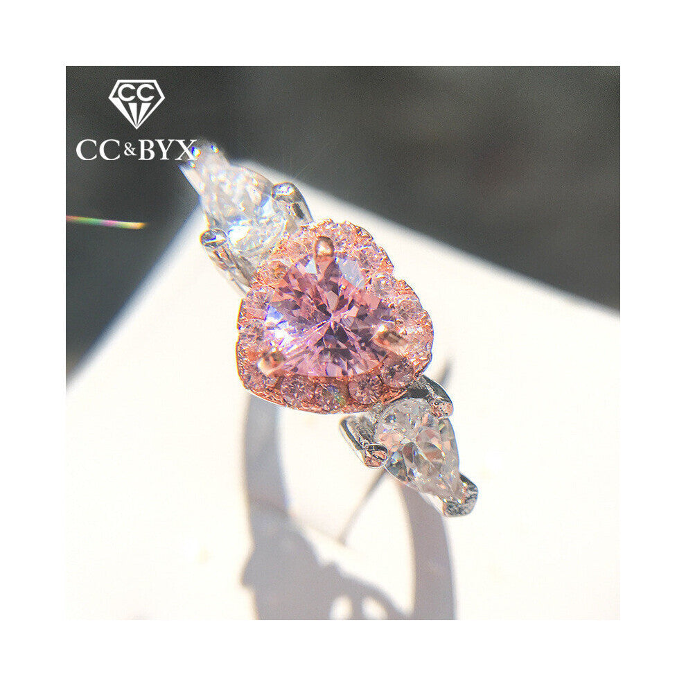 CC Rings For Women Princess Propose Marriage Pink Heart Cubic Zirconia Ring Romantic Engagement Wedding Jewelry Bijoux CC917