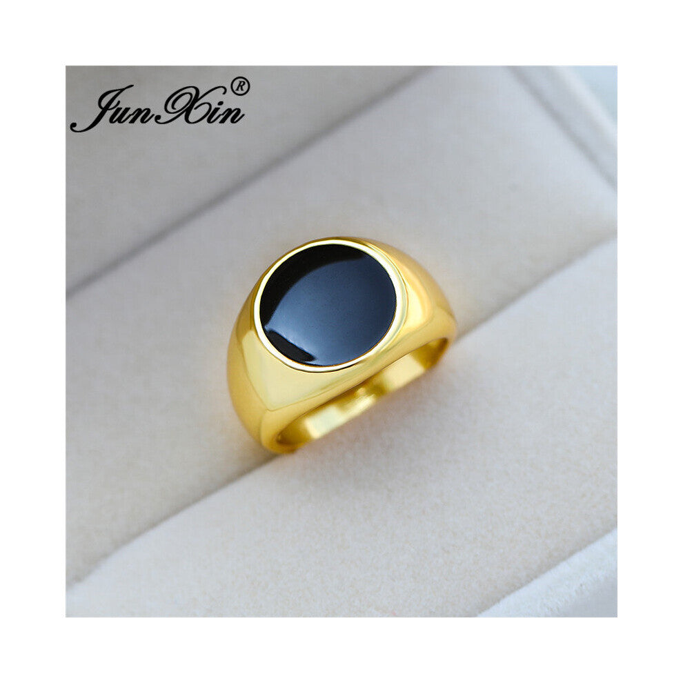 Vintage Mens Stone Geometric Rings For Men Yellow Big Wedding Bands Male Engagement Party Jewelry