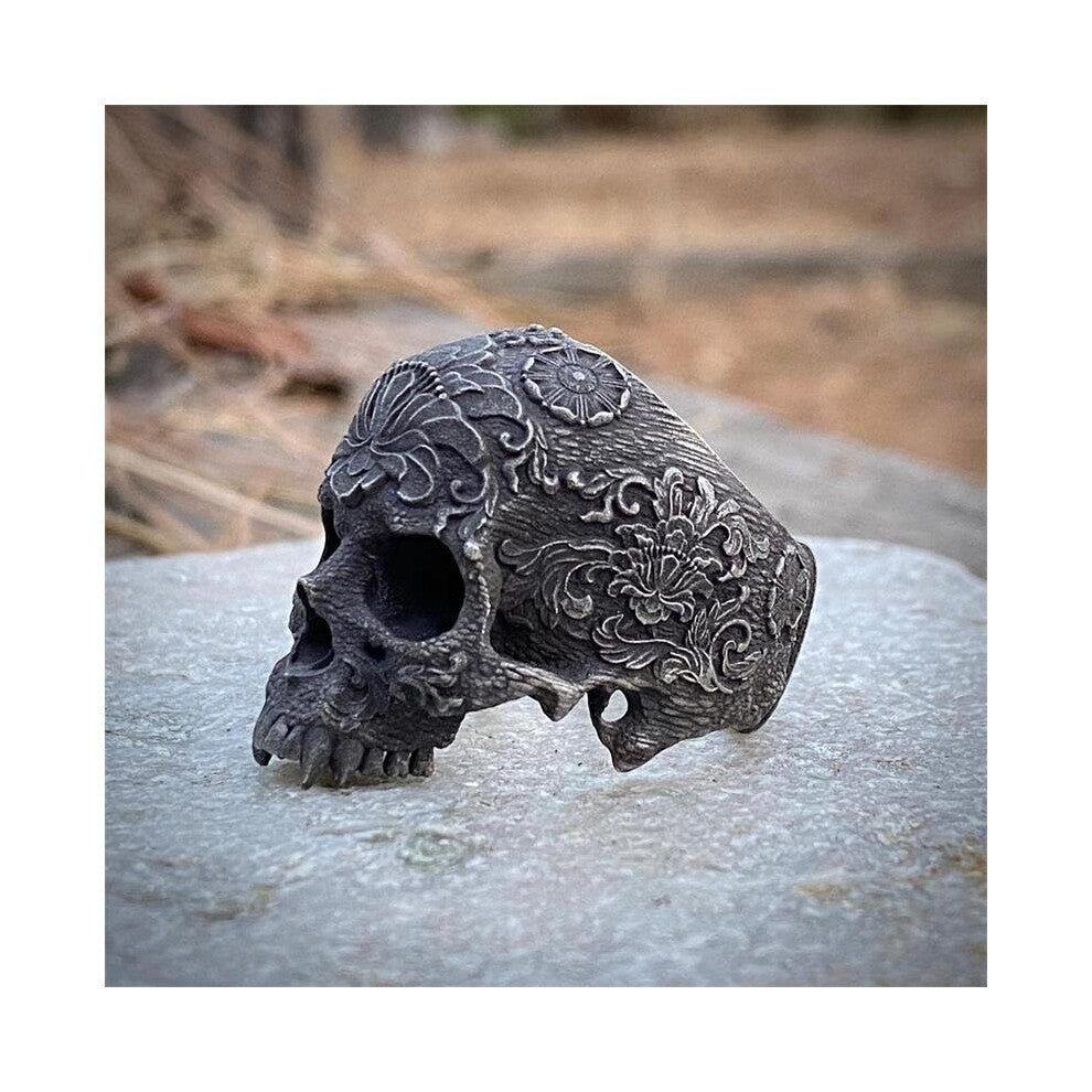 Unique Mens Flower Skull Ring 316L Stainless Steel Heavy Rings for Men Male Bijoux Punk Biker Party Jewelry