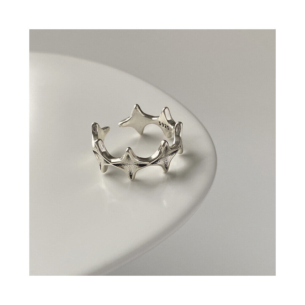 Thai Silver Minimalist Irregular Stars Open Ring for Women Twine Unique Jewelry Accessories Gift