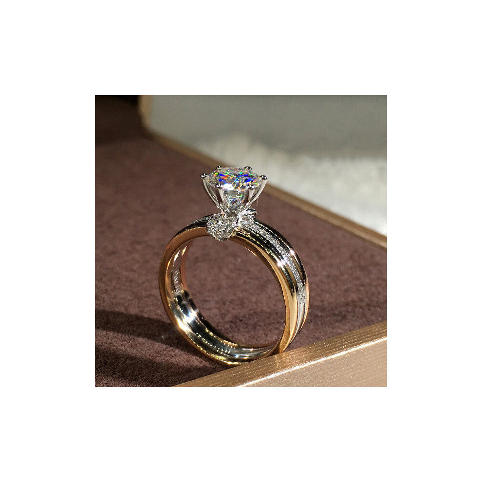 Female Zircon Stone Ring Rose Silver Engagement Ring Vintage Bride Crystal Round Wedding Rings For Women