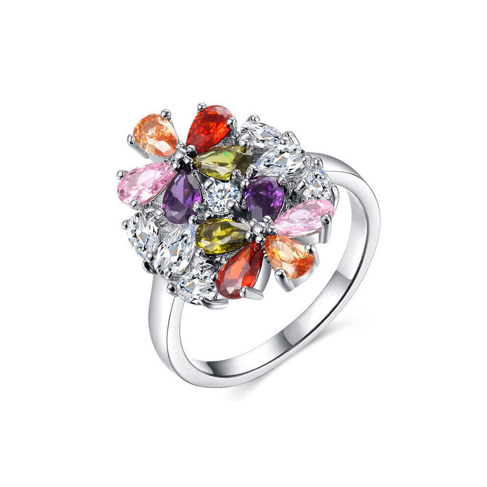 Female Pink Crystal Stone Ring Charm upscale Thin Wedding Rings For Women Dainty Bride Flower Zircon Engagement Ring