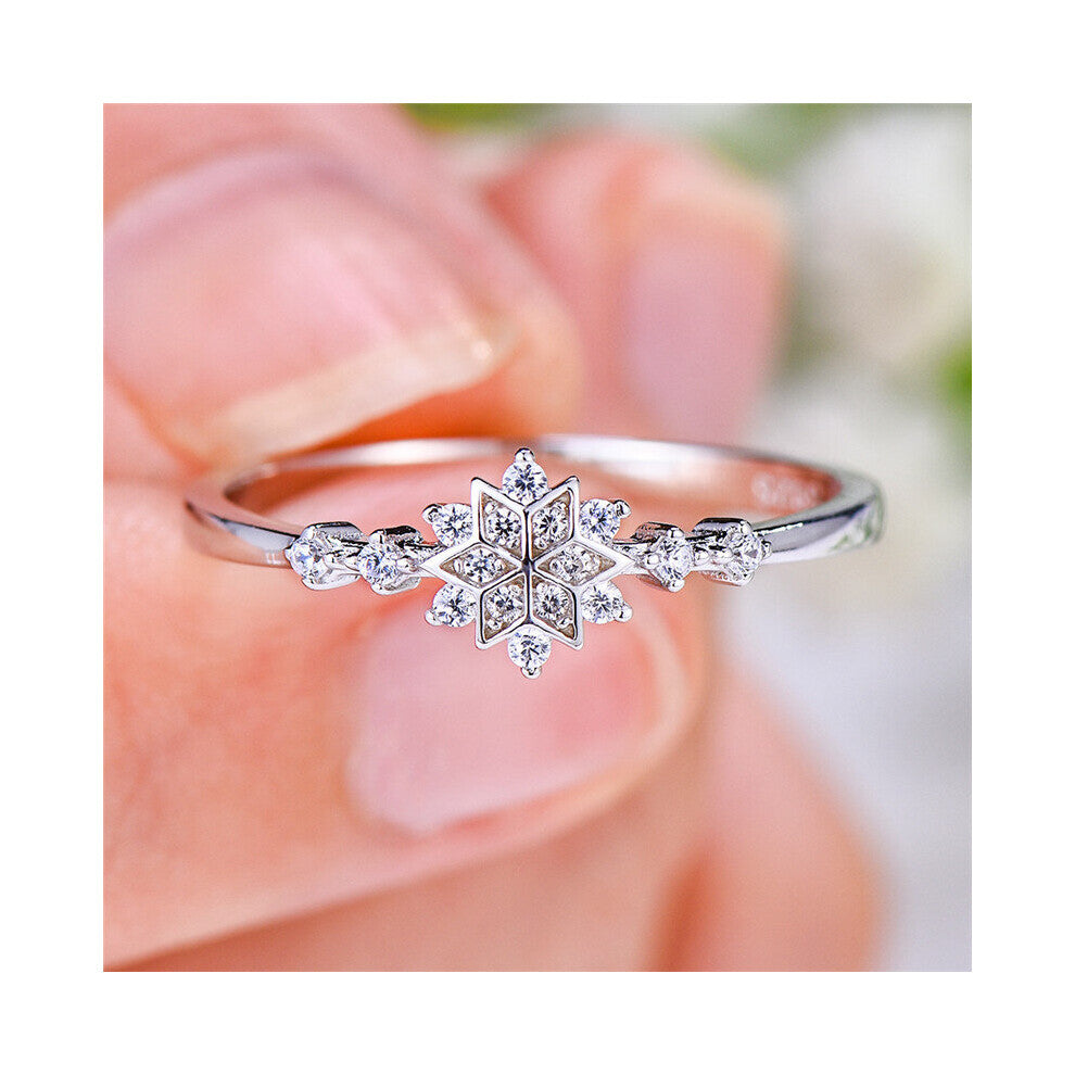 Snowflake Ring 100% Real 925 Sterling Silver Wedding Ring Promise Love Engagement Rings For Women Christmas