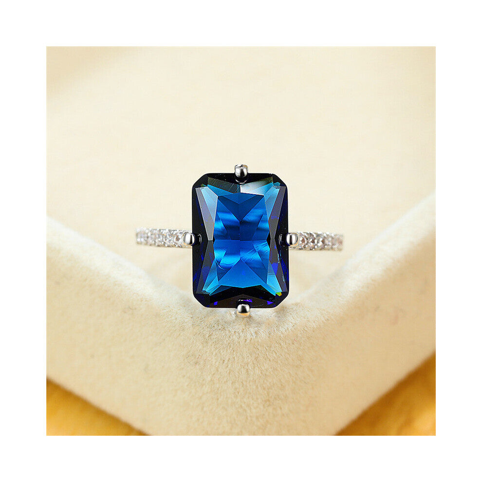 Vintage Female Rainbow Crystal Stone Ring Classic Silver Thin Wedding Rings For Women Charm Bridal Square Engagement Ring