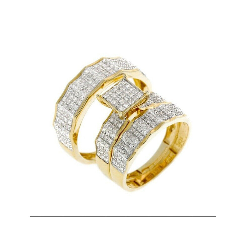 3 Pcs-Set Purple Crystal Ladies Ring Rhinestone Zircon for Women Party Wedding Engagement Jewelry