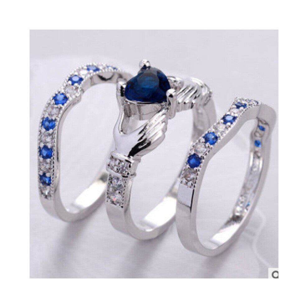 3 Pcs-Set Purple Crystal Ladies Ring Rhinestone Zircon for Women Party Wedding Engagement Jewelry