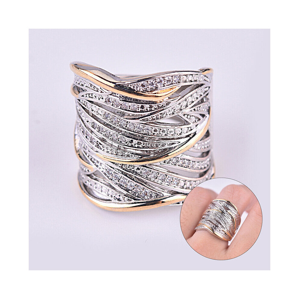 Female Engagement Ring 925 Silver Layer Winding Rings Jewelry Gift Full Crystal Hollow Twisted