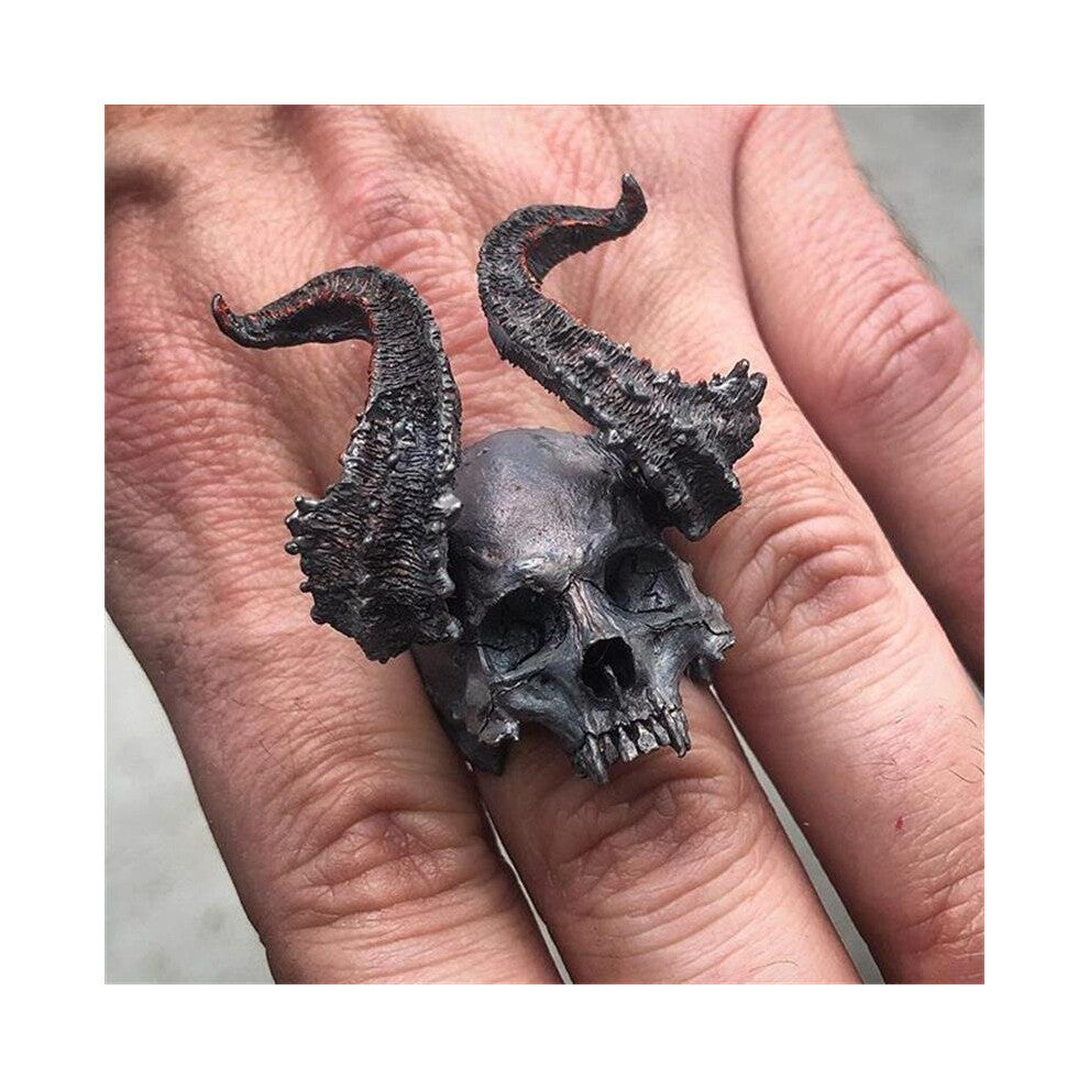 Detail 316L Stainless Steel Skull Ring Horned Satan Devil Punk Biker Rings for Men Male Jewelry