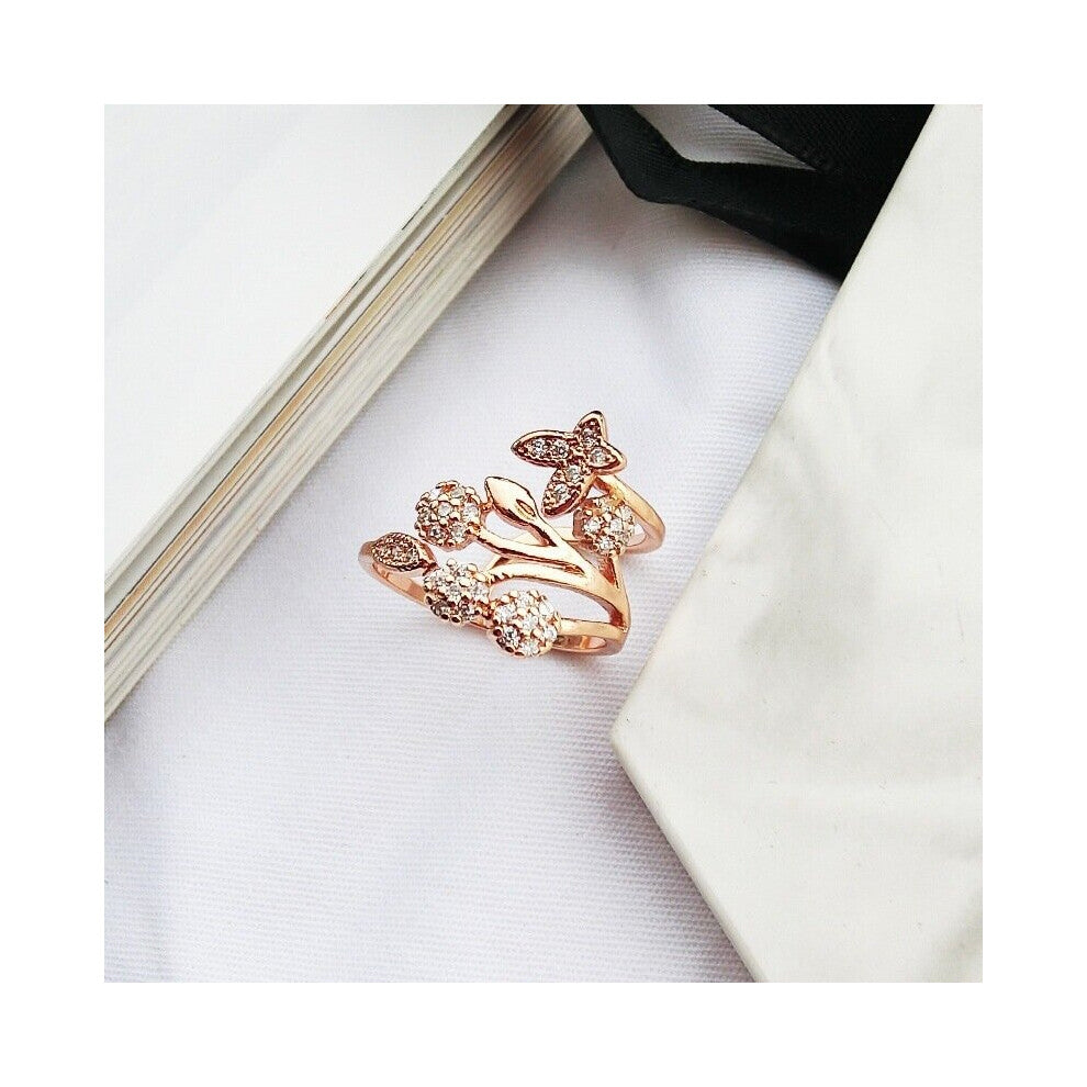 Crystal Butterfly Tree Leaf Wedding Rings for Women Engagement Jewelry Crystal Open Adjustable Finger Ring