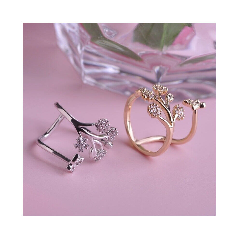 Crystal Butterfly Tree Leaf Wedding Rings for Women Engagement Jewelry Crystal Open Adjustable Finger Ring