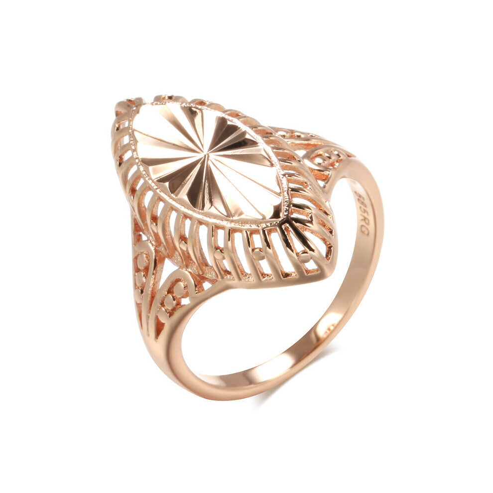 Kinel Glossy Rings for Women Unusual Creative Hollow Rhombus 585 Rose Ethnic Bride Vintage Jewelry Ring