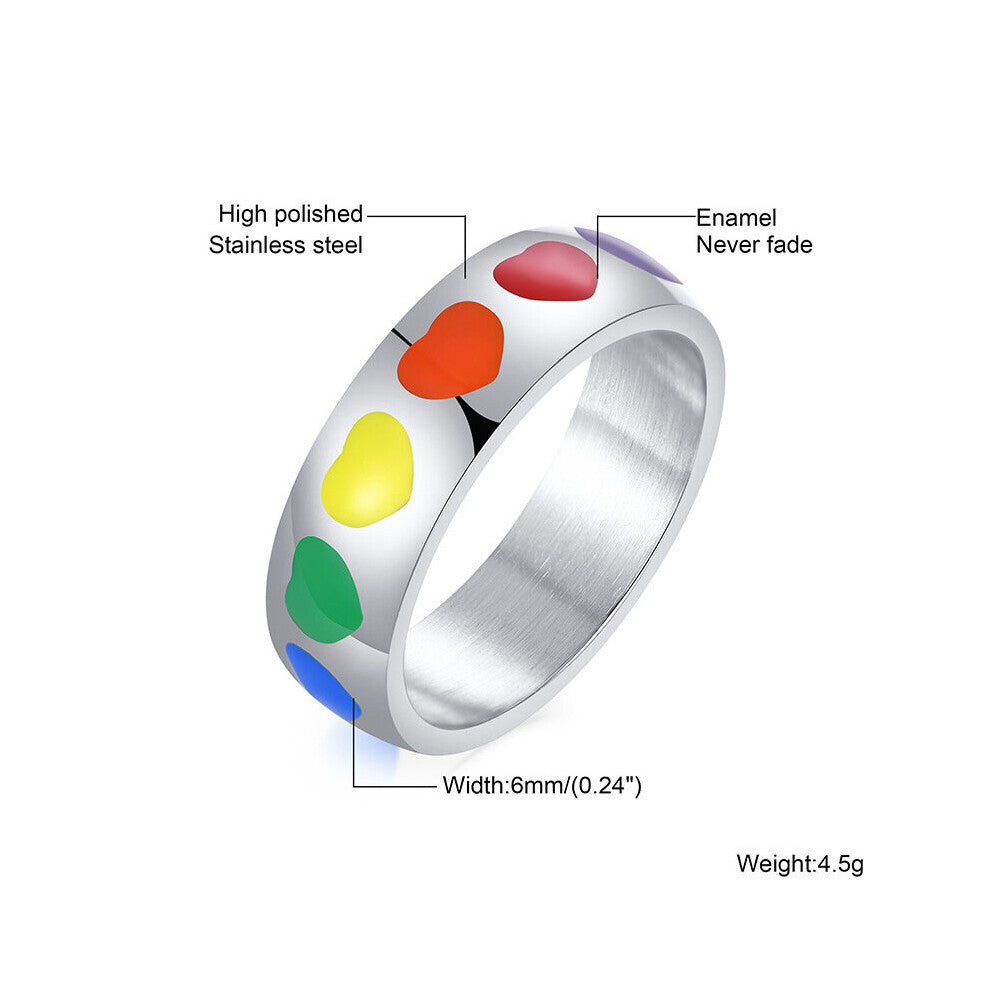 Rainbow Series 316L Stainless Steel Rainbow Pride Ring For Men Woman Wedding Engagement Jewelry