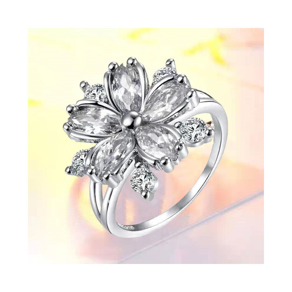 Sakura Princess Rings Pink Crystal Stone Ring Charm For Women Dainty Bride Flower Zircon Engagement Ring