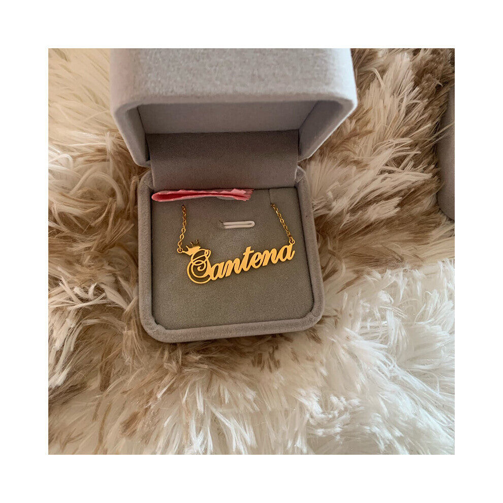 (White, 43cm) Personalized Crown Name Necklaces Nameplate Long Necklaces Stainless Steel Jewelry Engagement Christmas Gift