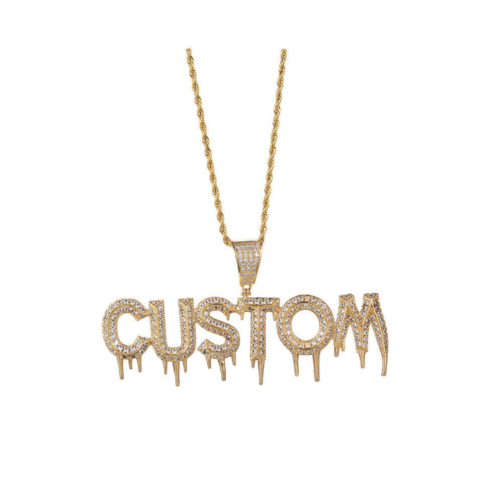 (White, 50cm) Hip Hop Bubble Letters Drip Name Cubic Zircon Drip Iced Out Chain Pendants & Necklaces For Men Women Jewelry