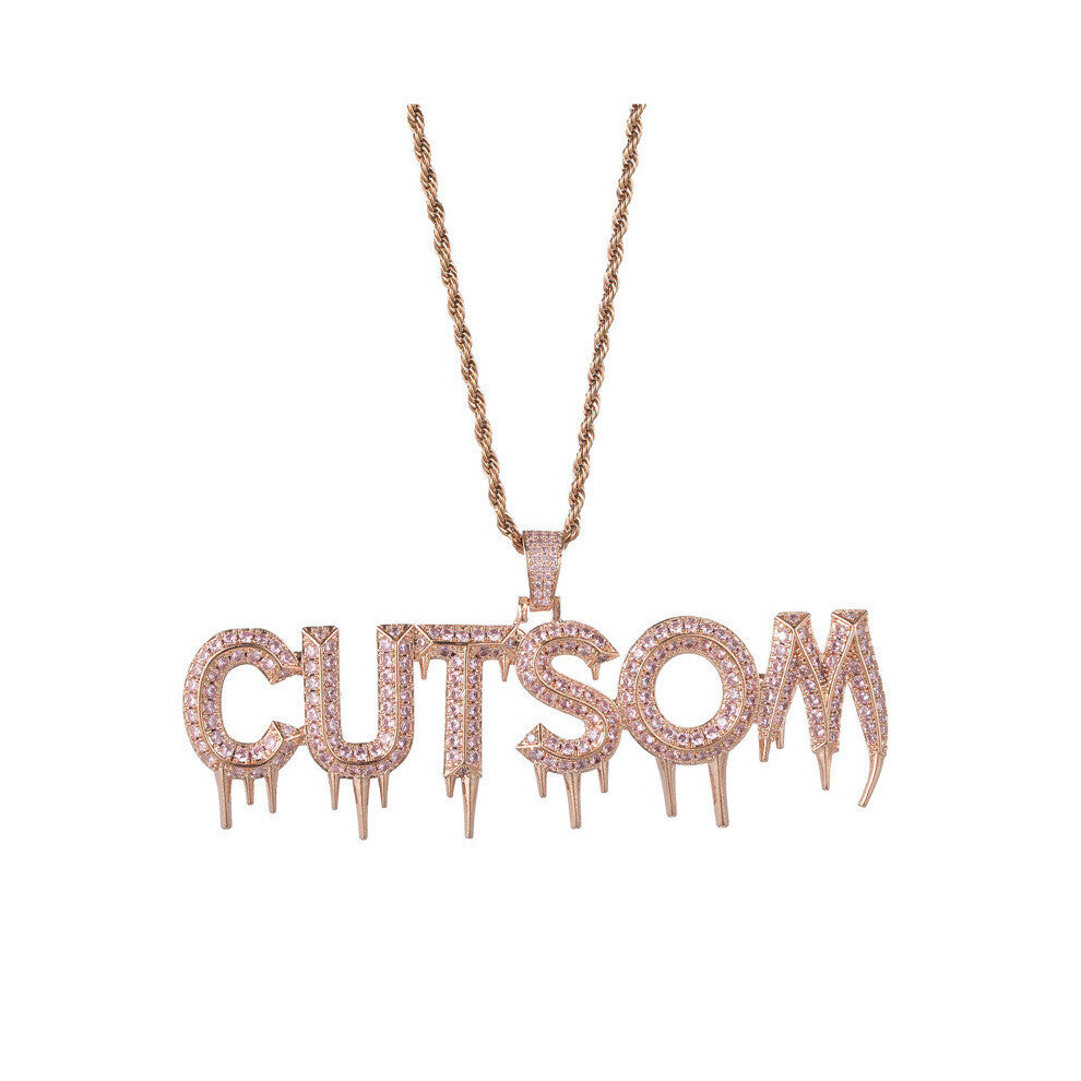 (White, 45cm) Hip Hop Bubble Letters Drip Name Cubic Zircon Drip Iced Out Chain Pendants & Necklaces For Men Women Jewelry