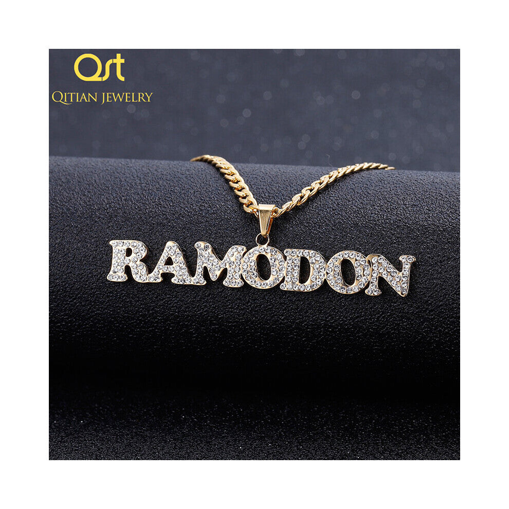 Personalized Iced Out Name Necklace&Pendant Charm Stainless Steel Zirconia Hip Hop Nameplate Jewelry Men Cuban Chain