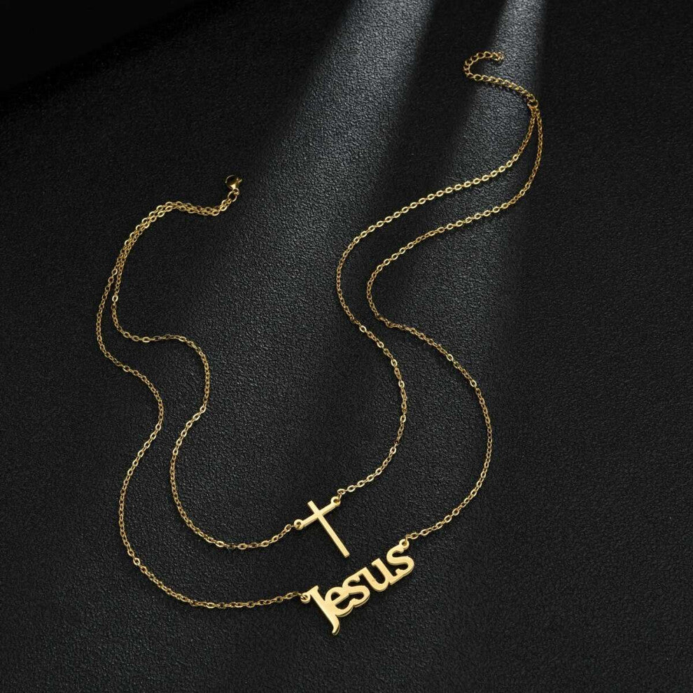 (Silver, 45cm) Atoztide Name Necklaces Zircon Cross Personalized Stainless Steel Pendantr for Women?Jewelry Christmas Gift