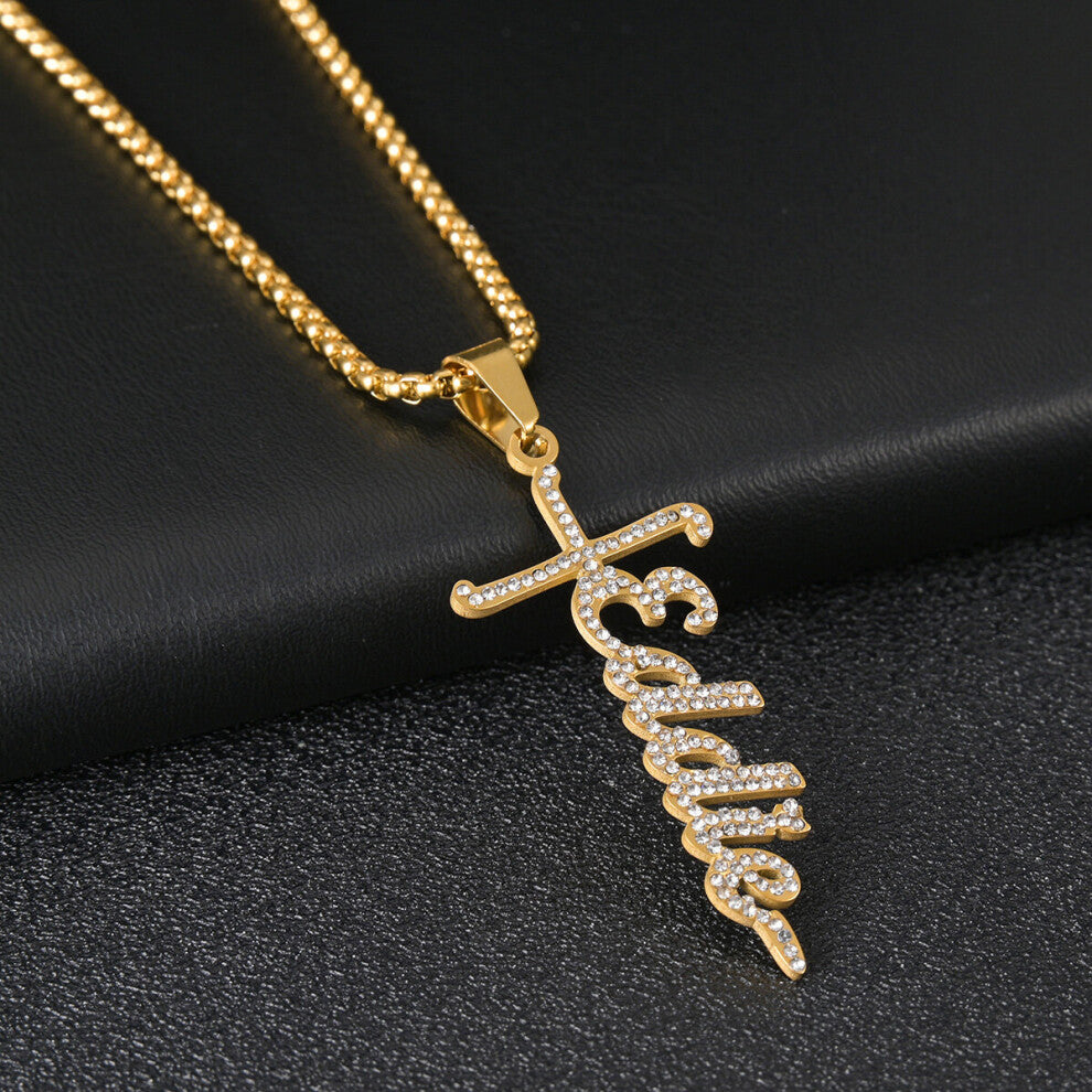 (Silver, 40cm) Atoztide Name Necklaces Zircon Cross Personalized Stainless Steel Pendantr for Women?Jewelry Christmas Gift