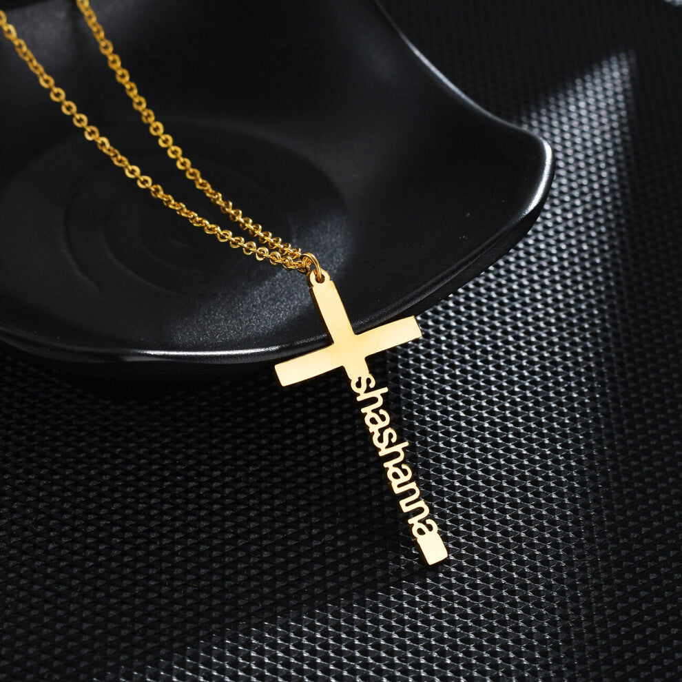 (Silver, 50cm) Atoztide Name Necklaces Zircon Cross Personalized Stainless Steel Pendantr for Women?Jewelry Christmas Gift