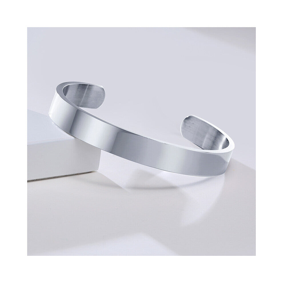 (Hot Stamping, 17.5cm) 10mm Bangle for Men Women, Glossy Smooth Stainless Steel Wristband,Simple Classic Cuff Bracelet,BF Husband Gift