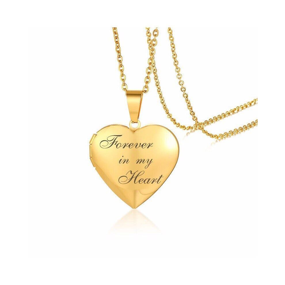 Personalized Heart Locket Pendant for Women Men Photo Frame Necklaces Stainless Steel Always in My Heart Unique Gift