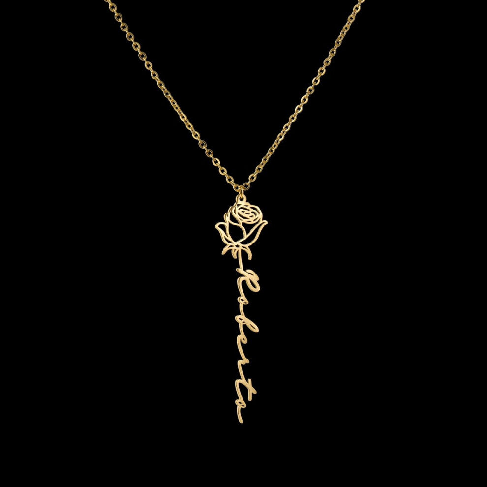 (Silver, 50cm) Atoztide Name Necklaces Rose Shape Personalized Stainless Steel Bottom Decoration Pendant?Heart Letter for Women?Jewelry