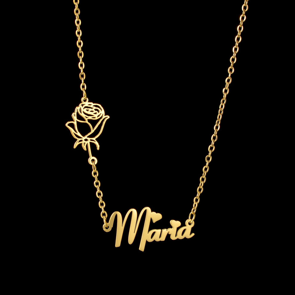 (Silver, 40cm) Atoztide Name Necklaces Rose Shape Personalized Stainless Steel Bottom Decoration Pendant?Heart Letter for Women?Jewelry