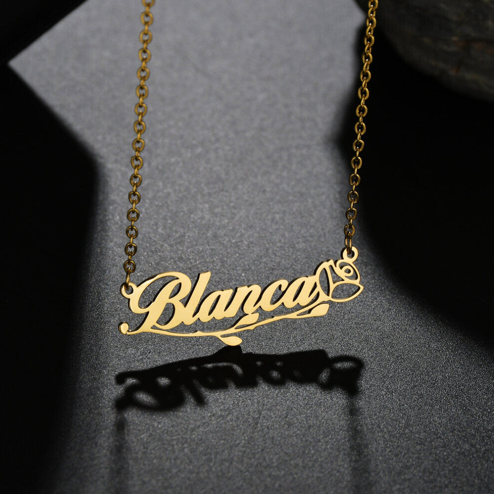 (Silver, 45cm) Atoztide Name Necklaces Rose Shape Personalized Stainless Steel Bottom Decoration Pendant?Heart Letter for Women?Jewelry