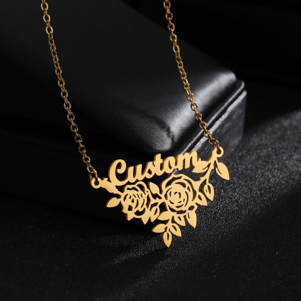 (Silver, 45cm) Atoztide Name Necklaces Rose Shape Personalized Stainless Steel Bottom Decoration Pendant?Heart Letter for Women?Jewelry