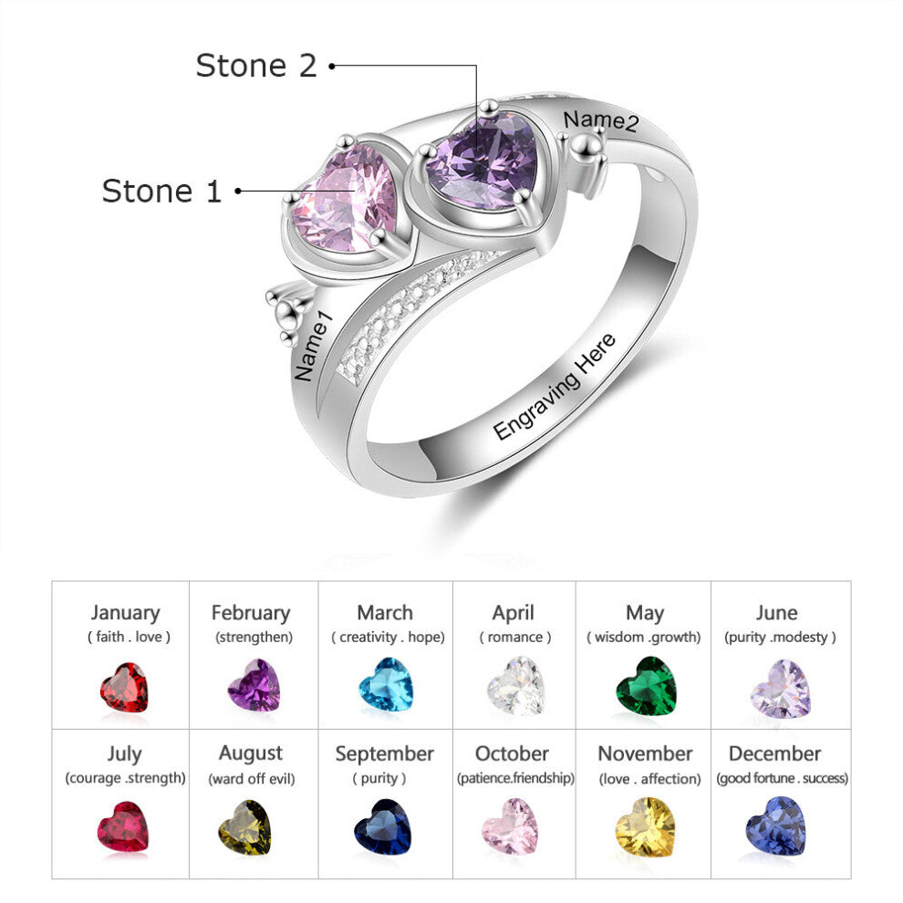 JewelOra Personalized Name Engraved Promise Rings for Women Silver Customize Heart Birthstone Wedding Engagement Ring Gift
