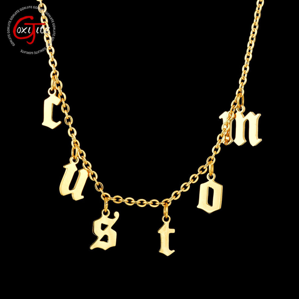 (Silver, 35cm) Goxijite Letters Chokers Necklace For Women Old English Initial Number Pendant Gothic Necklaces Jewelry Gift
