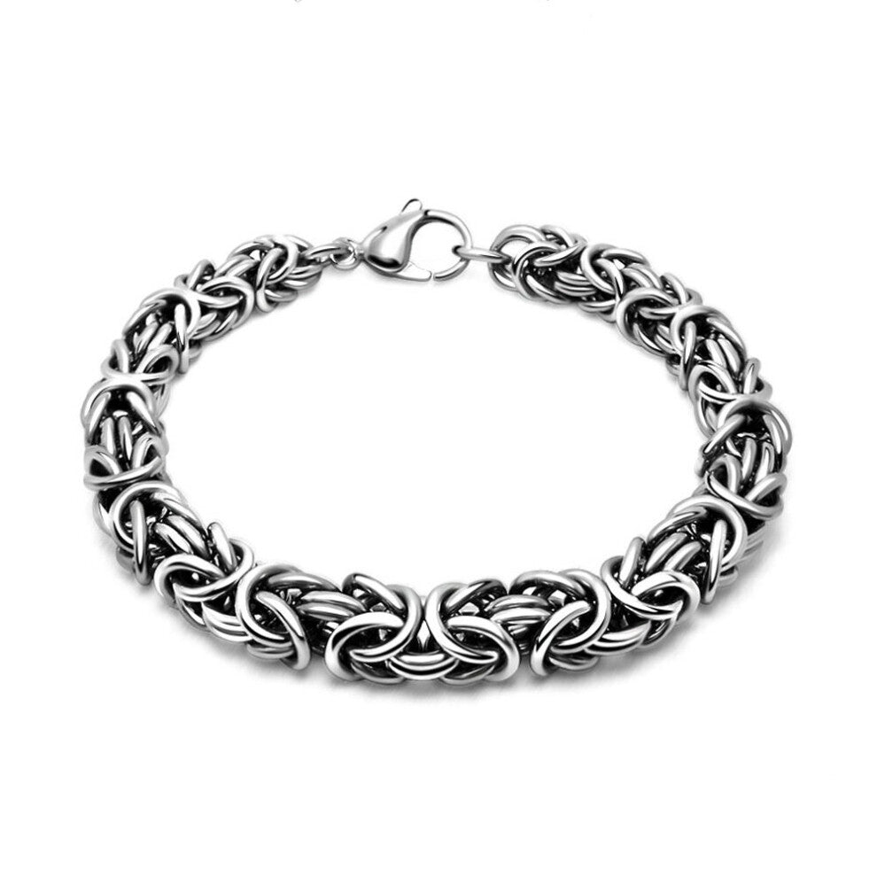 (Imitation Rhodium Plated, 18.5cm) Punk Hip Hop Stainless Steel Braided Bracelet Men Women Personality Biker Chain Bracelet Jewelry Gift