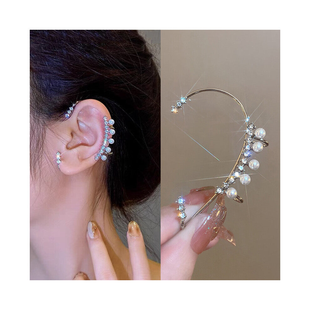Geometric Crystal Pearl Clip Earring For Women Girls Ear Cuffs Jewelry Retro Chain Long Hanging Earrings Gift