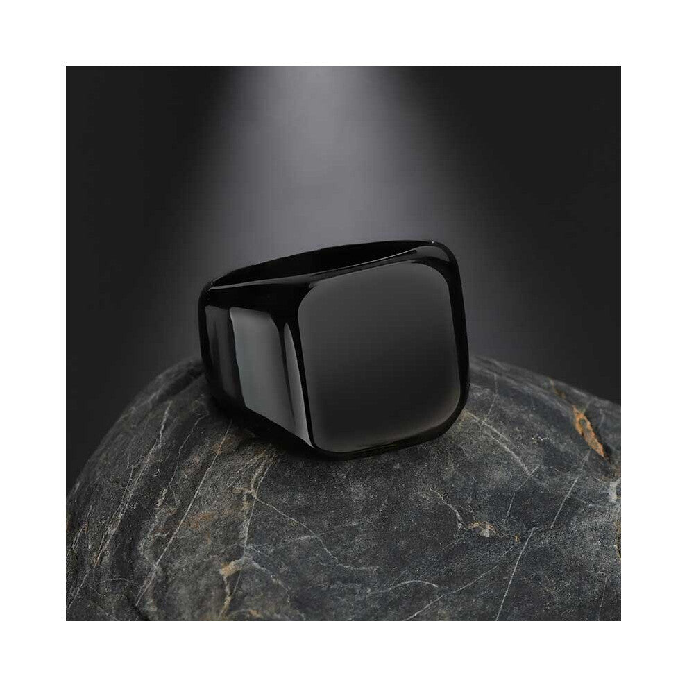 (7, Black) Nextvance Engrave Signet Ring Square Big Width Band Ring Name Photo Personalized Gift for Biker Jewelry Bague Homme
