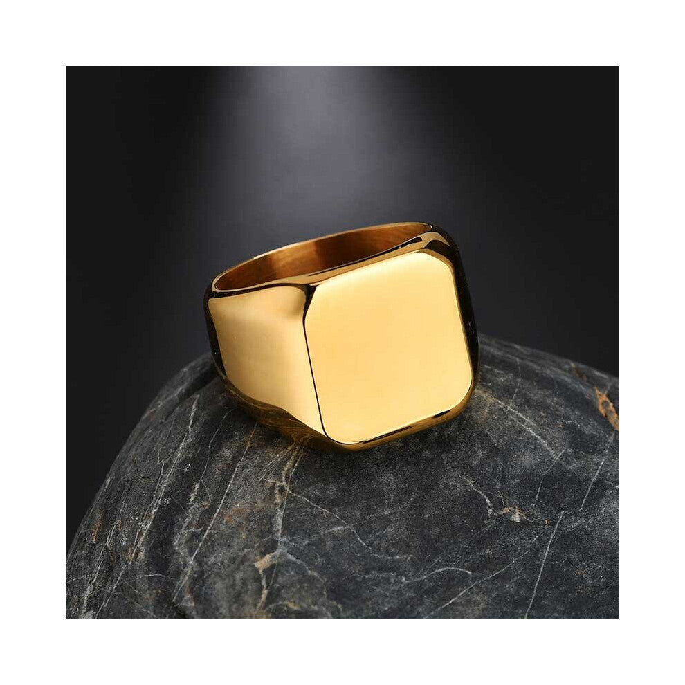 (7, Gold) Nextvance Engrave Signet Ring Square Big Width Band Ring Name Photo Personalized Gift for Biker Jewelry Bague Homme