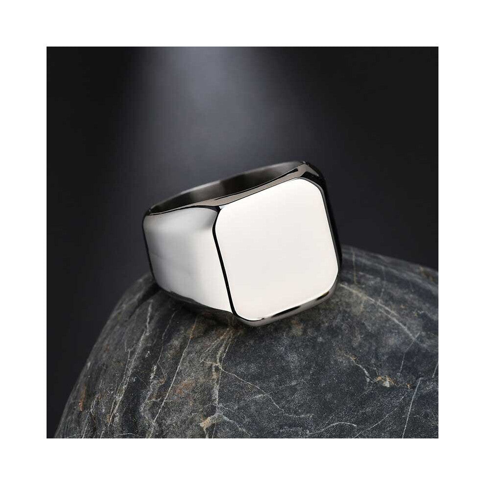 (7, Silver) Nextvance Engrave Signet Ring Square Big Width Band Ring Name Photo Personalized Gift for Biker Jewelry Bague Homme