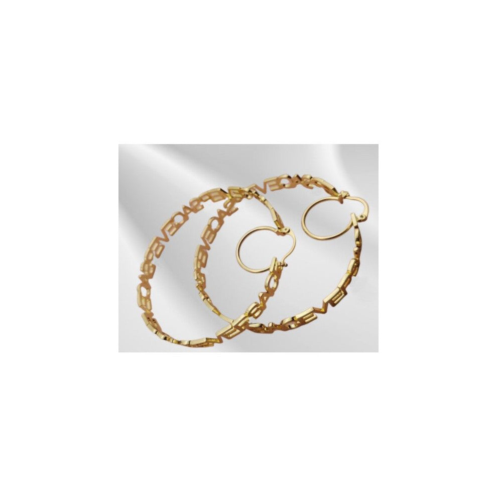 (Bronze, Green) DOREMI 70mm Letter Bamboo Earrings U Shaped Clasp Stainless Personalizd Name Hoops Name Hoop Earring for Women Gift